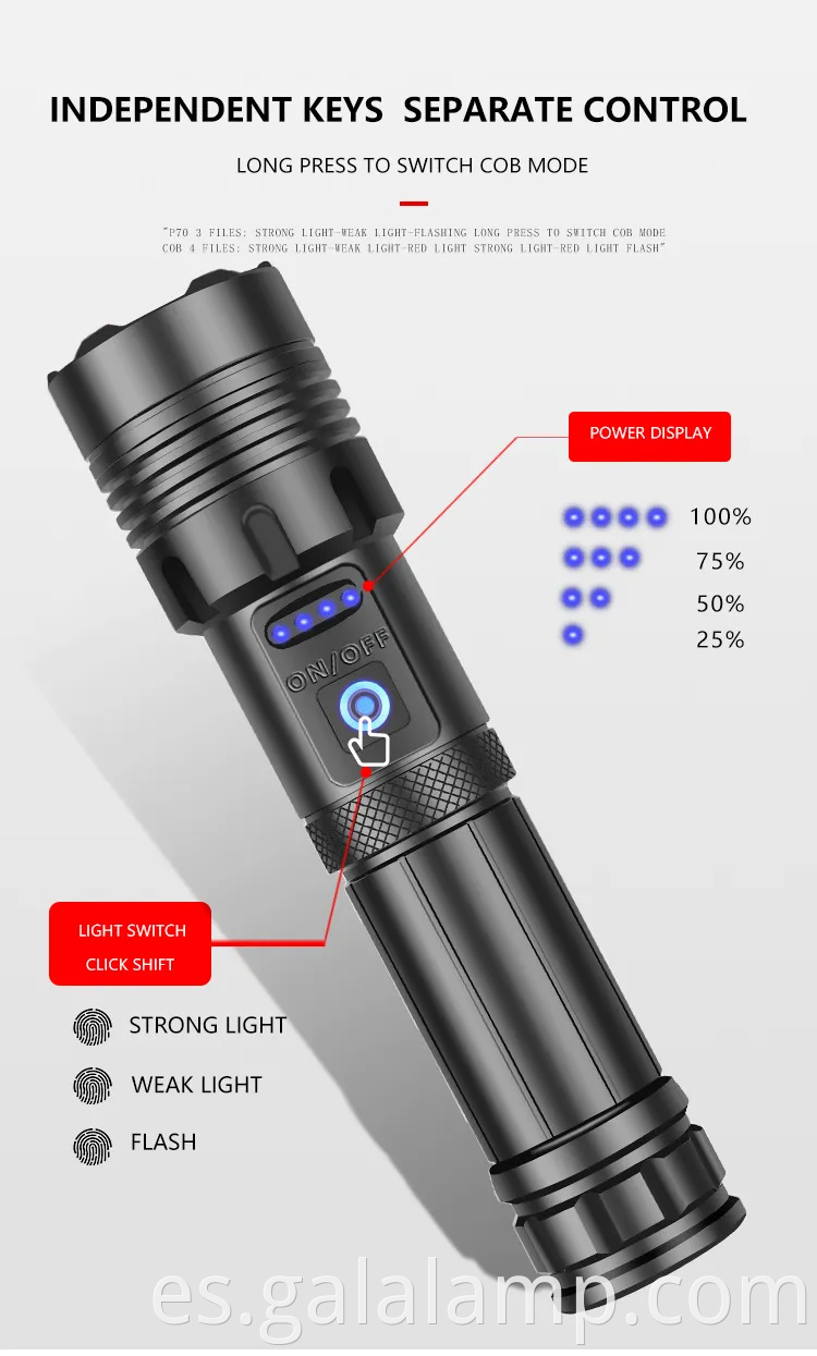 Linterna táctica LED LED de alta potencia XHP160 con carga USB